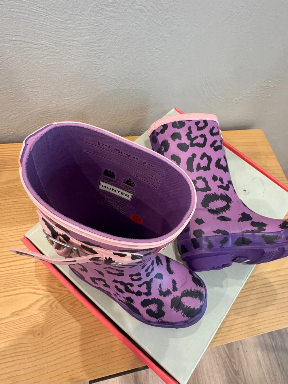 Hunter Kids Purple Pink Leopard Print Rain Boots- NEVER BEEN WORN